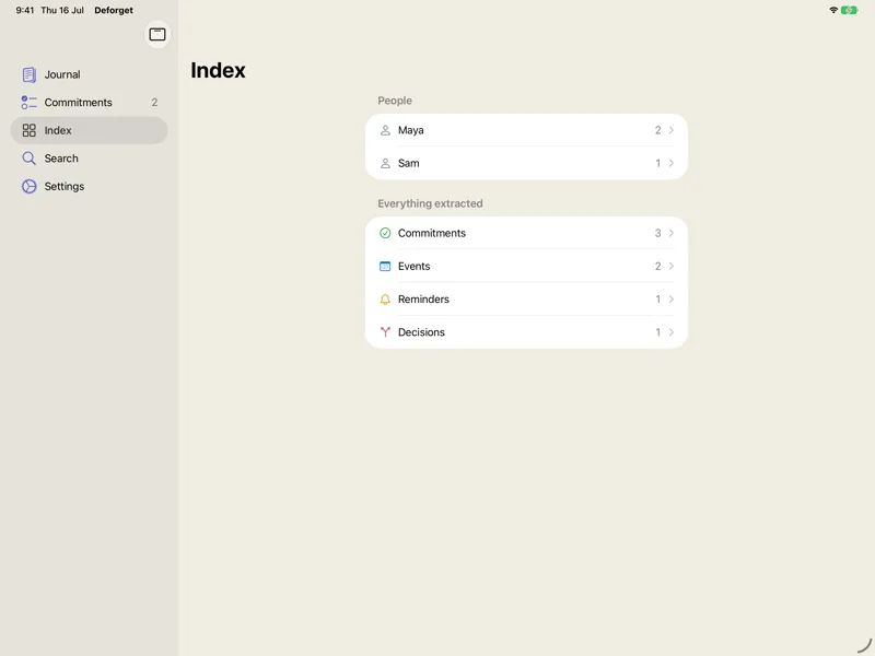 The Index on iPad in landscape.
