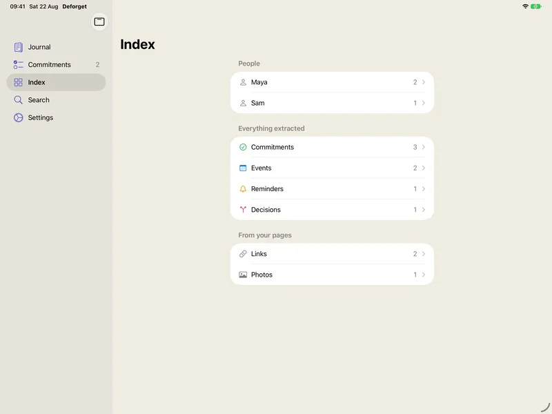 The Index on iPad in landscape.