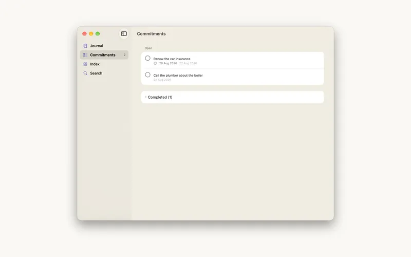 The Commitments screen on Mac.